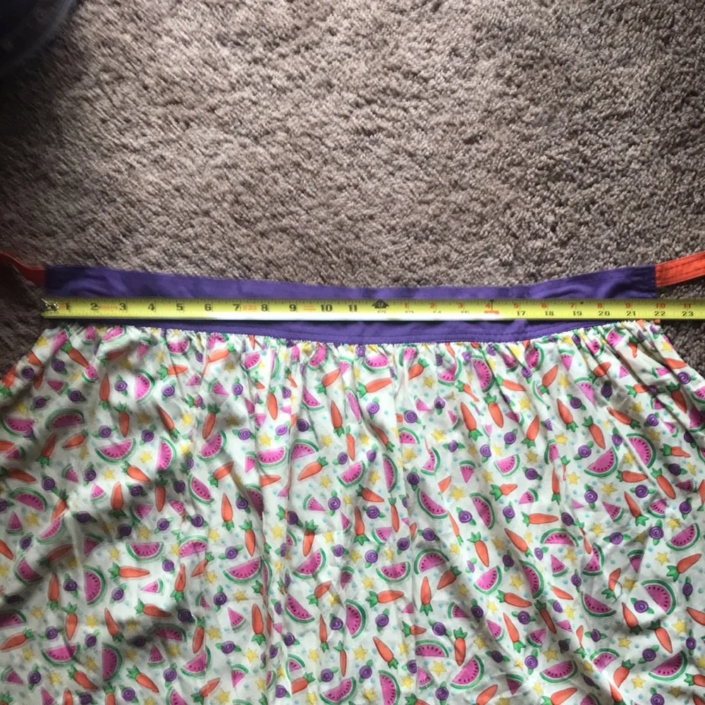 Cute Vintage Tie Back Kitchen Half Apron Purple Orange Fruity Watermelon